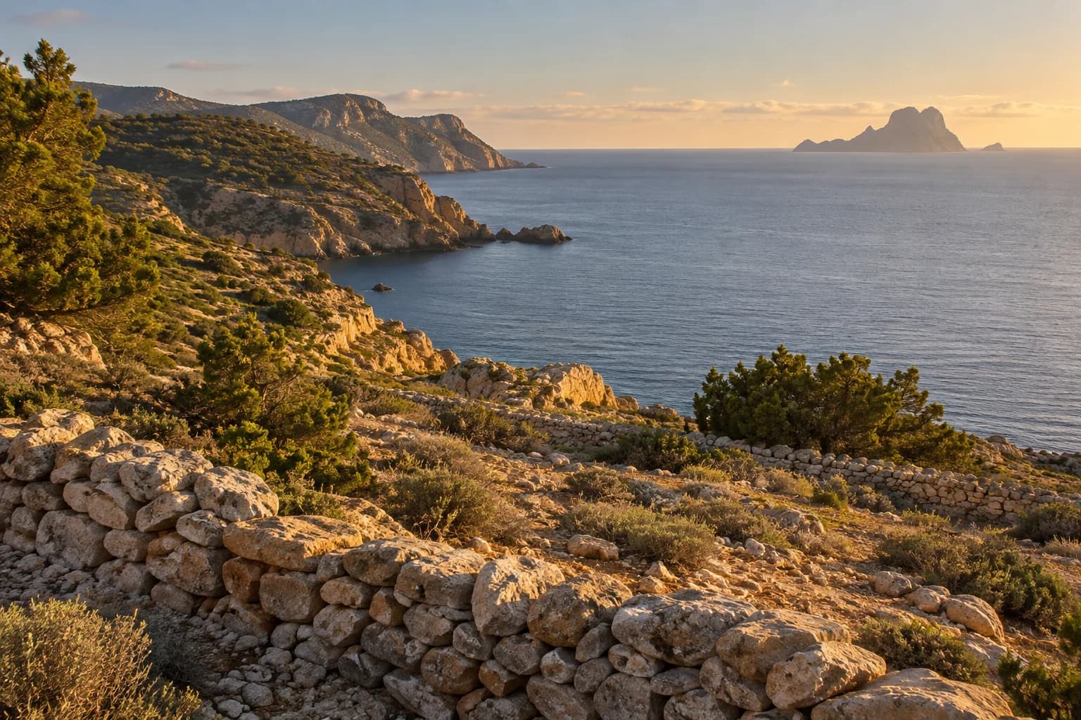 Felsige Küste und mediterrane Landschaft auf Ibiza
