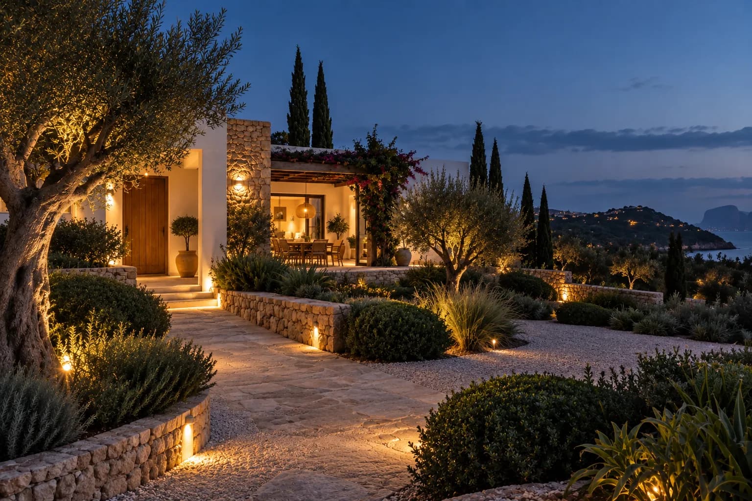 Betreute Villa mit Pool in ruhiger Abendstimmung